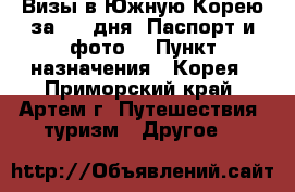 Визы в Южную Корею за 3-4 дня! Паспорт и фото! › Пункт назначения ­ Корея - Приморский край, Артем г. Путешествия, туризм » Другое   